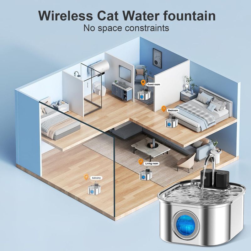 3.2L Large Capacity Stainless Steel Pet Water Fountain 4200mAh Rechargeable Battery Automatic Circulating Dog Cat Drinking Water Dispenser