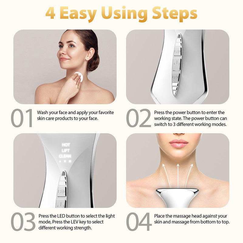 Multi-Function 7-Color Light Constant-Temperature EMS Neck Massager - Neck Lifting and Firming Massager - Facial Infusion Beauty Device - IPX6 Waterproof Electric Neck Massager - 5-in-1 Device Combining Skin Warming, EMS, Infusion, Massage, and Color Ligh