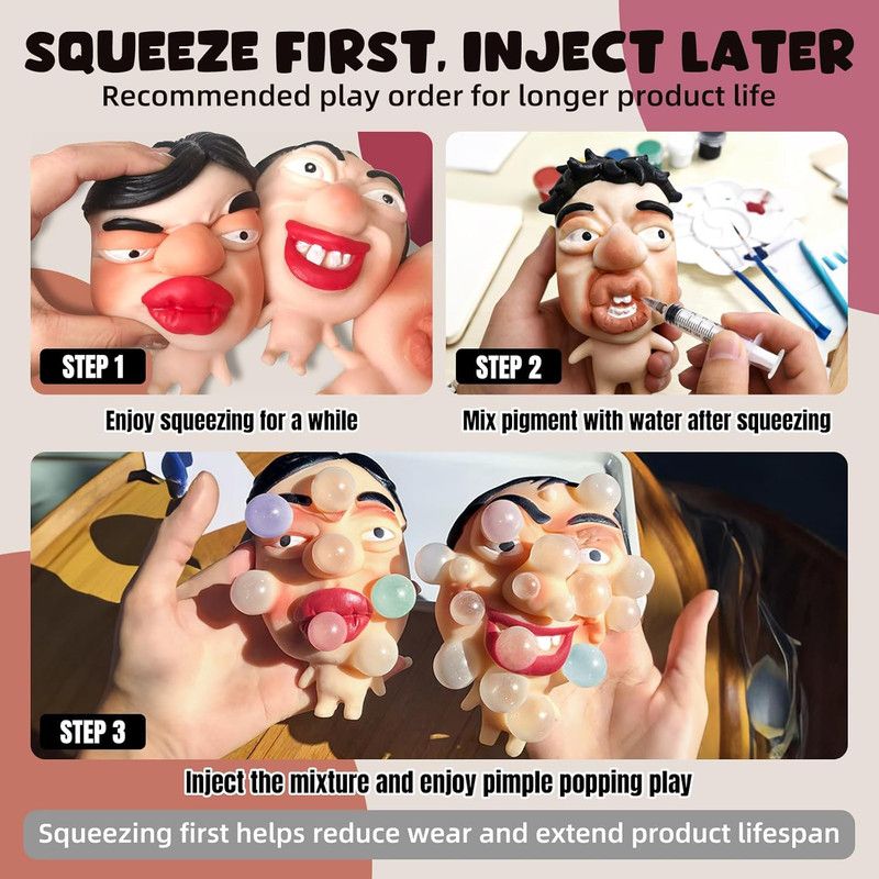 2-in-1 Adult Stress Relief Pop Toy, Refillable Pimple Popping Squishy, Reusable Eco-Friendly Silicone Sensory Stress Toy for Anxiety Relief