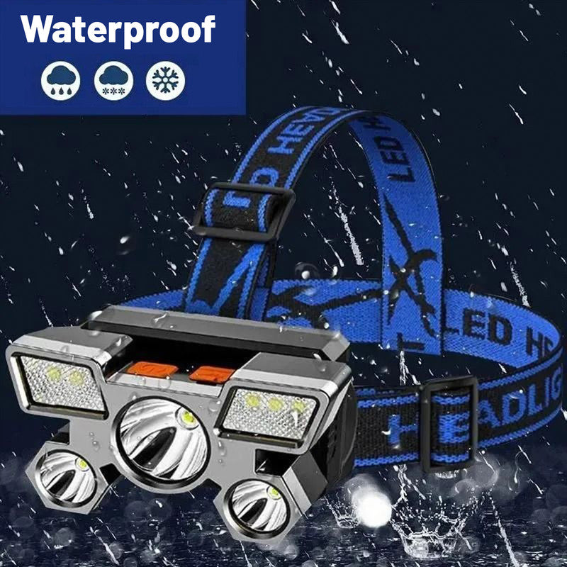 Outdoor Multi-Function LED Headlamp - 4-Level Dimmable Waterproof Headlamp - Head-Mounted Headlamp - Spotlight - Ideal for Night Fishing, Hiking, Camping, and Work - High-Power Flashlight - Gold