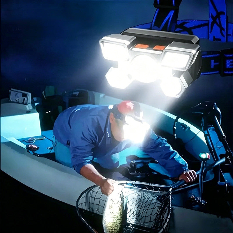 Outdoor Multi-Function LED Headlamp - 4-Level Dimmable Waterproof Headlamp - Head-Mounted Headlamp - Spotlight - Ideal for Night Fishing, Hiking, Camping, and Work - High-Power Flashlight - Gold