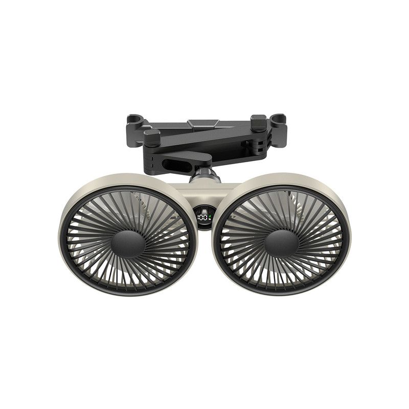 Dual-Head Car Seat Fan with Powerful Airflow, 3600mAh Battery-gray