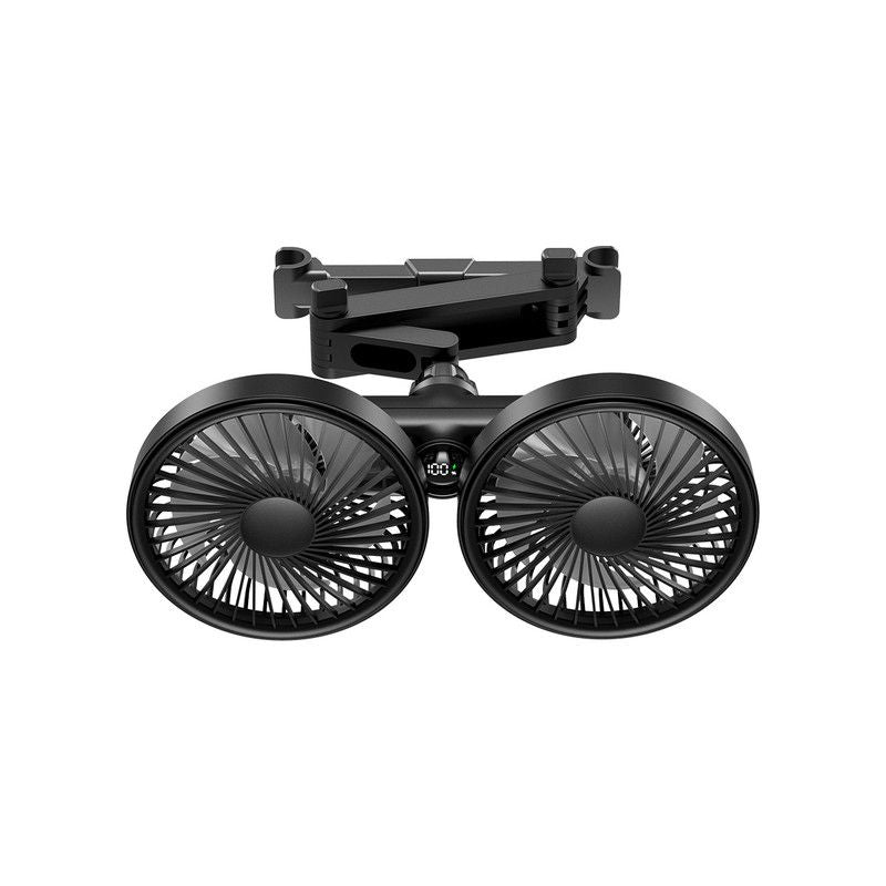 Dual-Head Car Seat Fan with Powerful Airflow, USB Rechargeable-black
