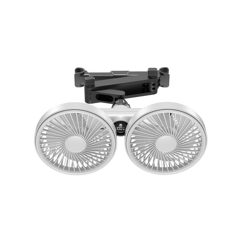 Dual-Head Car Seat Fan with Powerful Airflow, USB Rechargeable-white