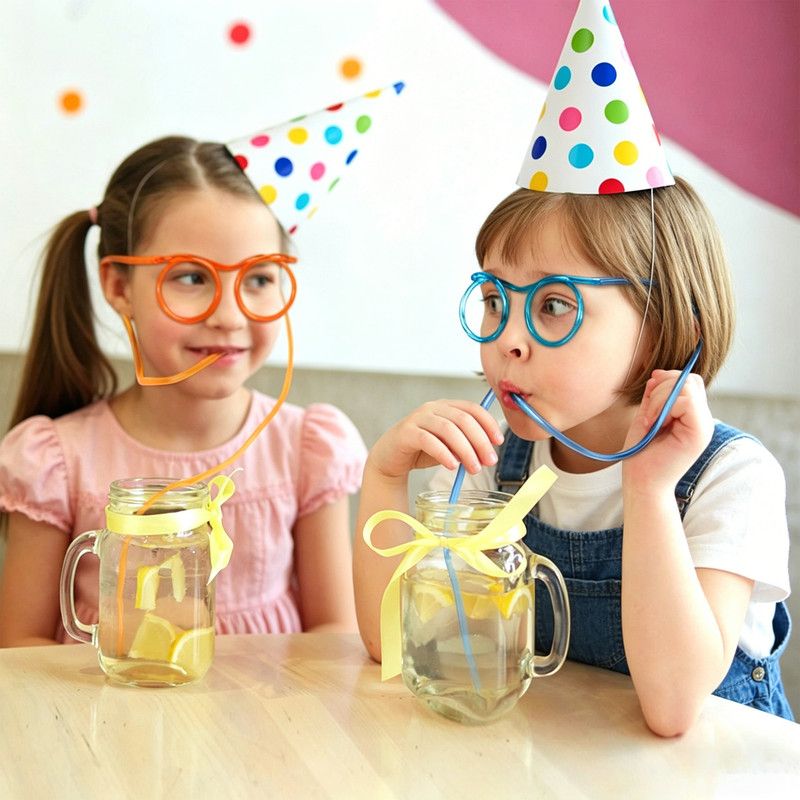 5-Pack Silly Straws Glasses, Reusable Crazy Straws for Kids, Flexible Twisty Straws Fun Eyeglass Frame Drinking Straws, Novelty Party Favors Supplies for Birthday, Game, Christmas, Holiday Decorations