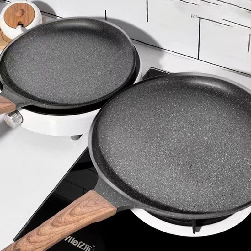 26cm Non Stick Crepe Pan Wooden Handle Induction Compatible Flat Skillet Frying Pan