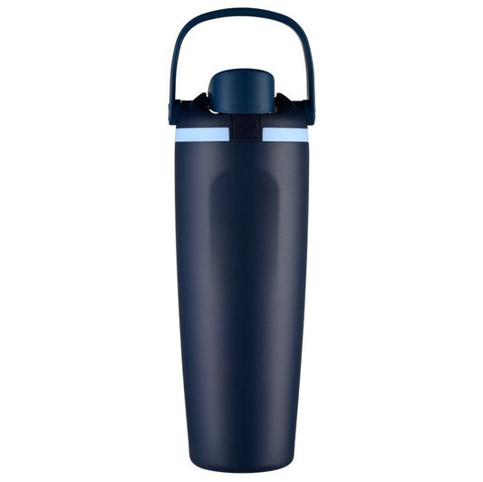 Portable Insulated Travel Mug Stainless Steel Leakproof Thermal Water Cup with Carry Clip for Outdoor Gym-Navy Blue