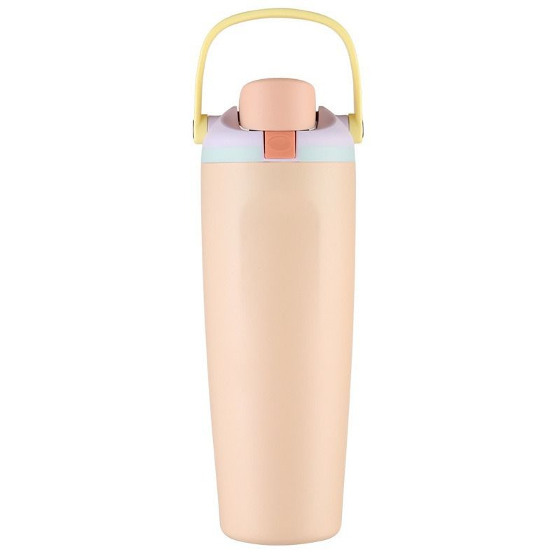 Portable Insulated Travel Mug Stainless Steel Leakproof Thermal Water Cup with Carry Clip for Outdoor Gym-Beige