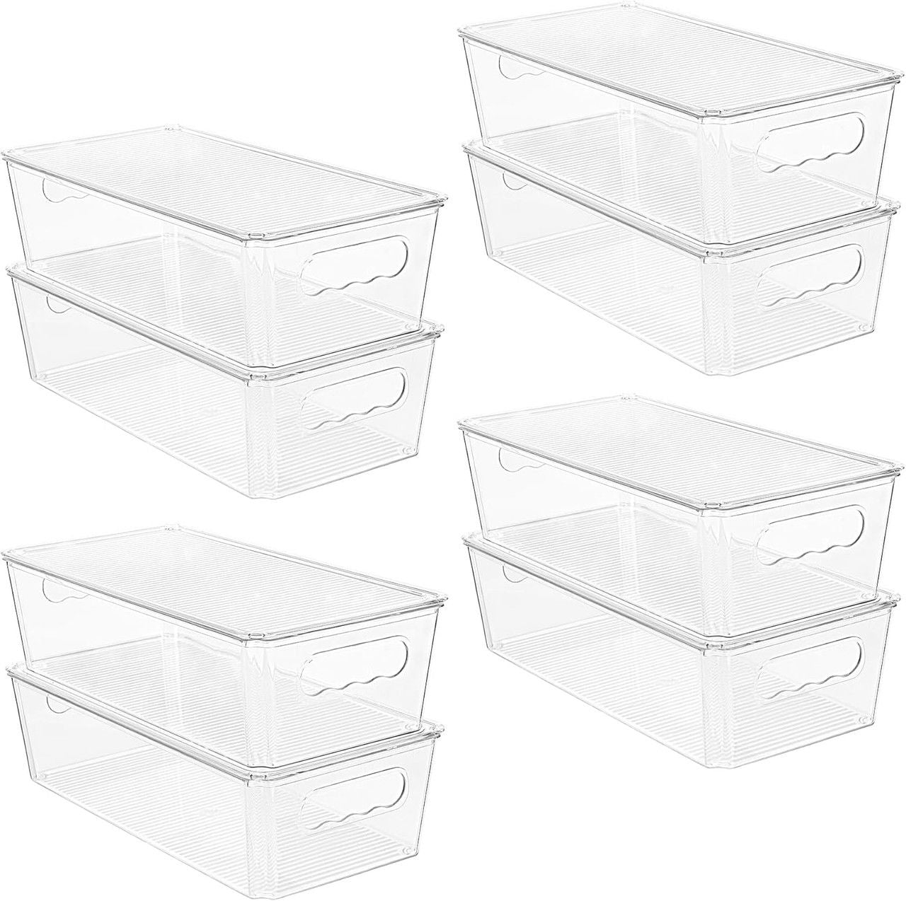 8-Pack Stackable Fridge Storage Organiser Bins with Lids, Clear Produce Drinks Container for Refrigerator Pantry Organizing