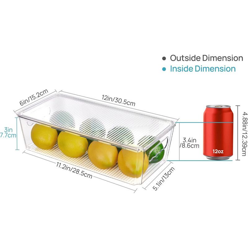 8-Pack Stackable Fridge Storage Organiser Bins with Lids, Clear Produce Drinks Container for Refrigerator Pantry Organizing