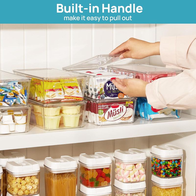 8-Pack Stackable Fridge Storage Organiser Bins with Lids, Clear Produce Drinks Container for Refrigerator Pantry Organizing