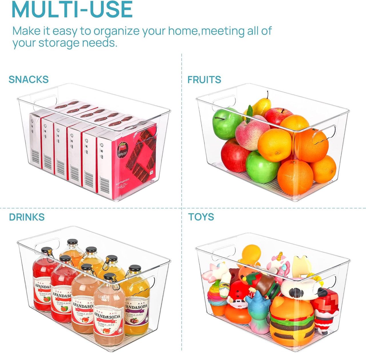 6-Pack Large Capacity Fridge Storage Boxes with Lids, Clear Stackable Refrigerator Produce Food Organiser Container