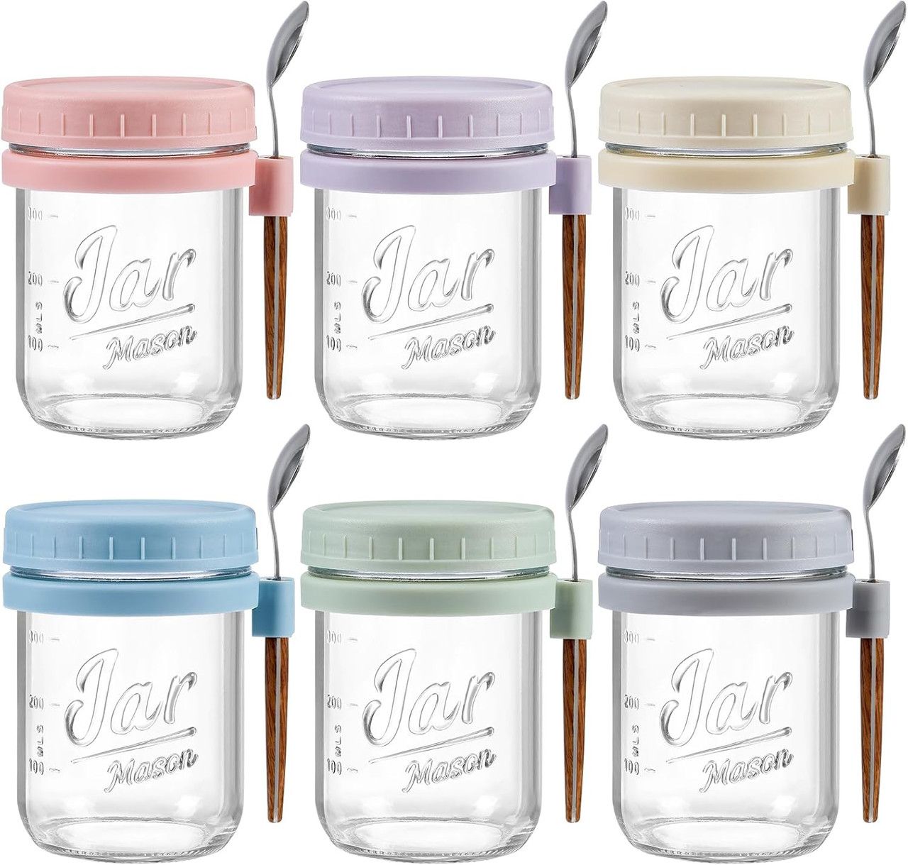 6 Pack Overnight Oats Containers with Lids and Spoons,Large Capacity Airtight Jars for Milk, Cereal, Fruit