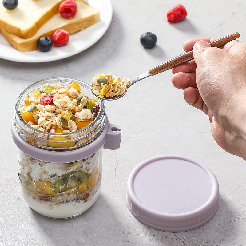 6 Pack Overnight Oats Containers with Lids and Spoons,Large Capacity Airtight Jars for Milk, Cereal, Fruit