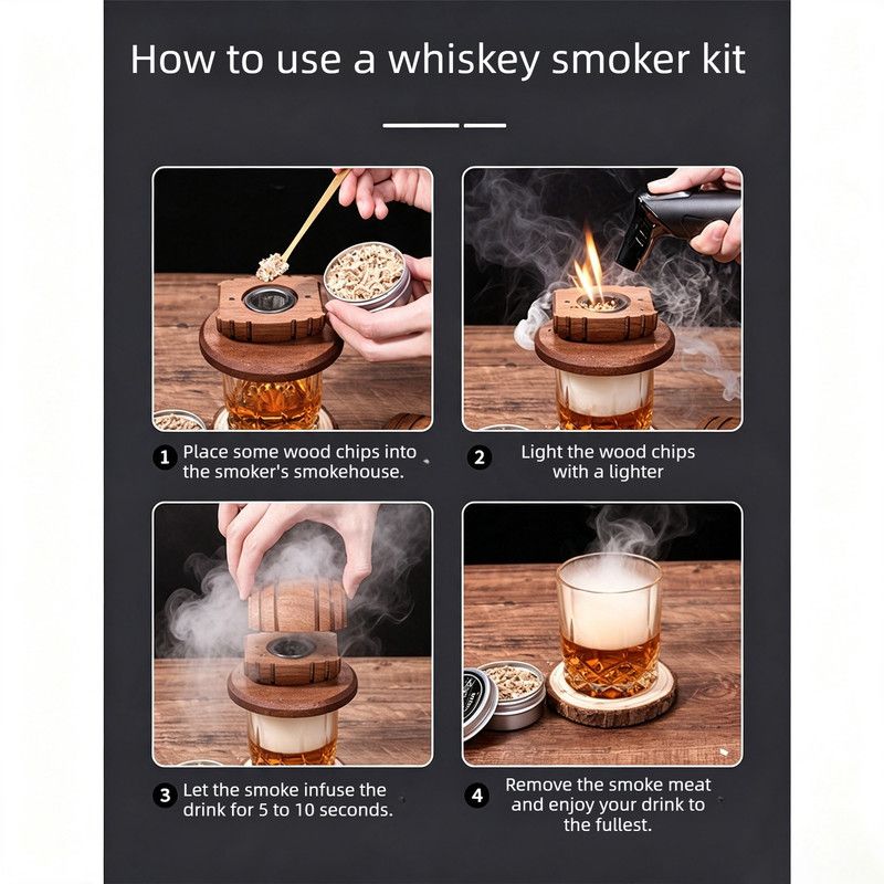 Cocktail Smoker Kit with Wood Chips, Whiskey Drink Smoker Gift Box, Old Fashioned Glasses, Spherical Ice Molds, Complete Home Bar Accessory Set