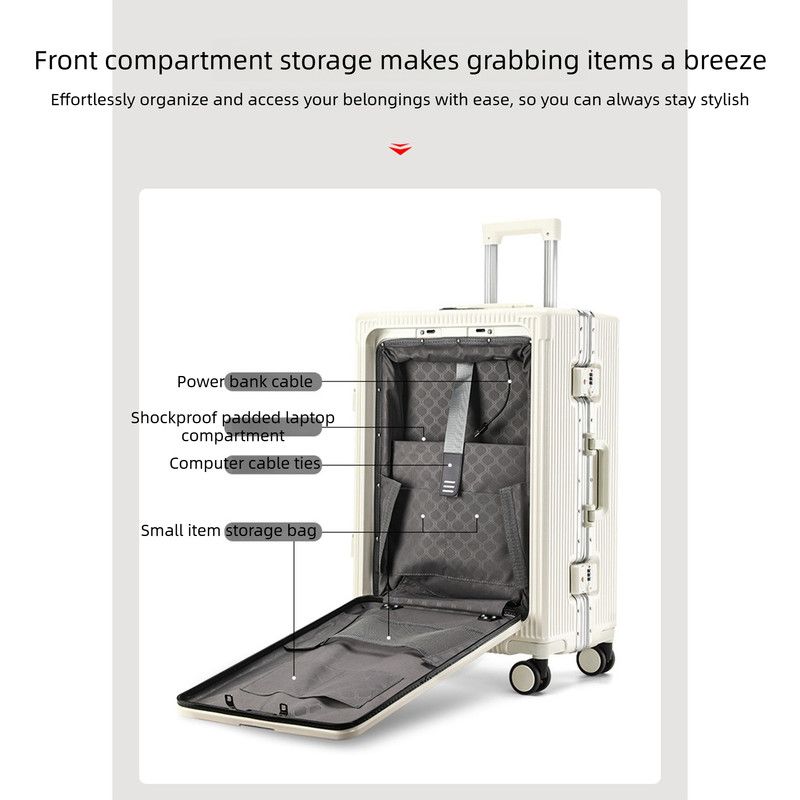 20 Inch Front Opening Carry On Luggage, Aluminium Frame Hard Shell Suitcase with Spinner Wheels, TSA Lock Cabin Travel Case-Black