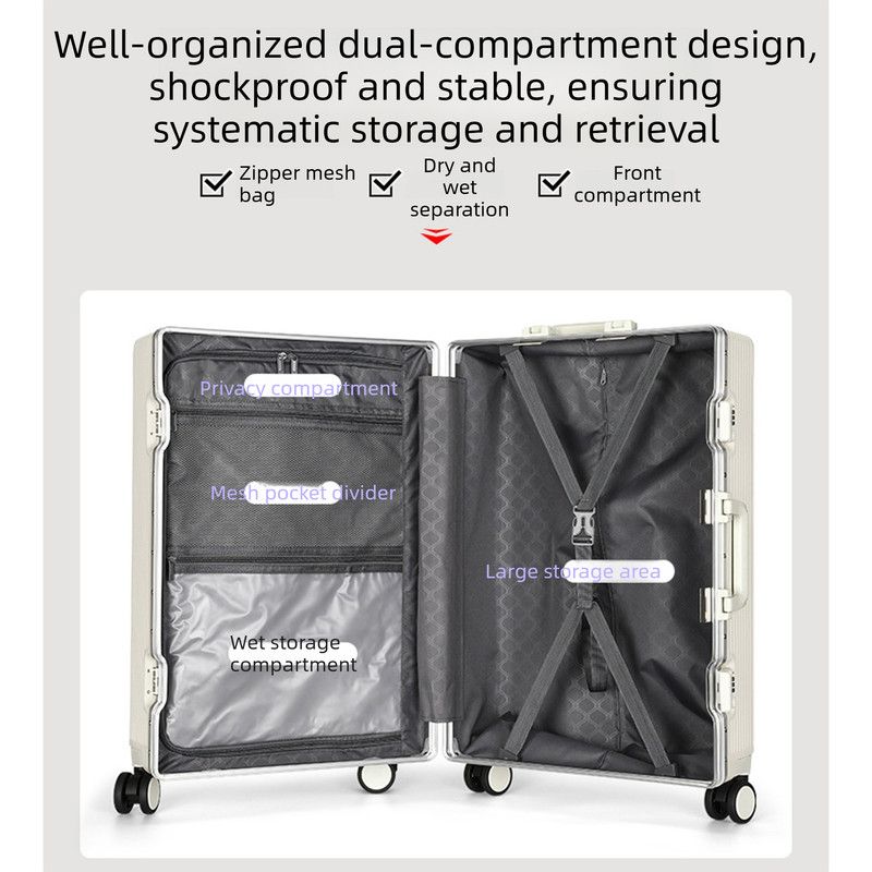 20 Inch Front Opening Carry On Luggage, Aluminium Frame Hard Shell Suitcase with Spinner Wheels, TSA Lock Cabin Travel Case-White