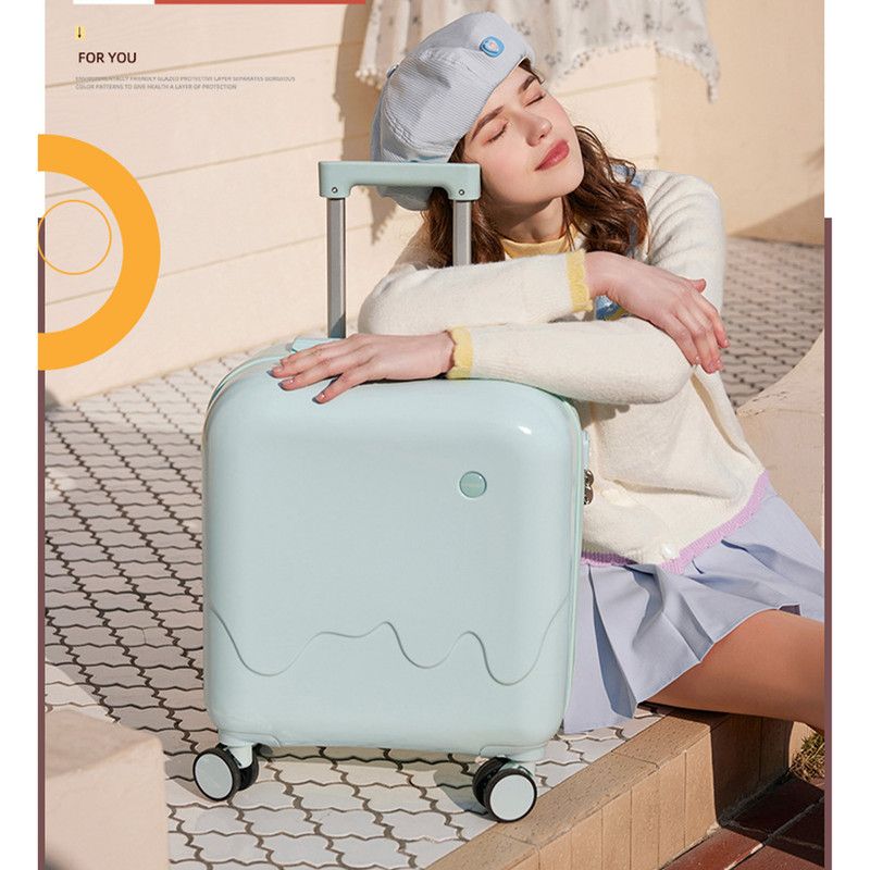 20 Inch Cute Carry On Suitcase, Hard Shell Cabin Luggage with USB Charging Port & Cup Holder, Lightweight Travel Trolley Case-Mint Green