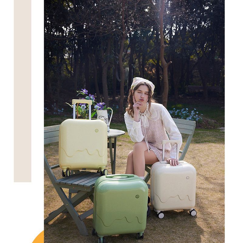 20 Inch Cute Carry On Suitcase, Hard Shell Cabin Luggage with USB Charging Port & Cup Holder, Lightweight Travel Trolley Case-Cream Yellow