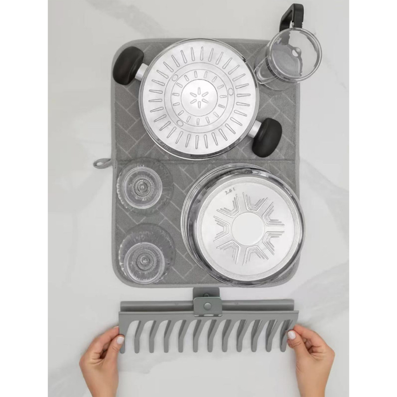 Foldable Dish Drying Mat with Plastic Drain Rack Absorbent Kitchen Counter Drying Pad