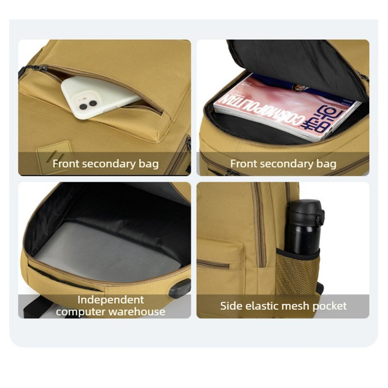 Casual School Backpack with USB Charging Port, Water Resistant Daypack for Uni Students & Daily Commute-khaki