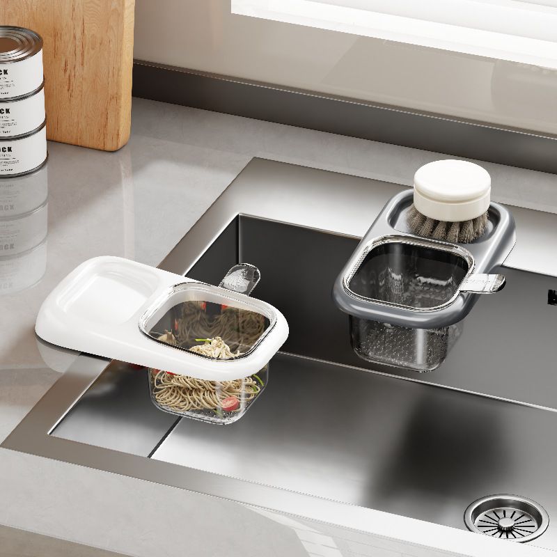 Kitchen Sink Drain Basket with Lid, Multifunctional Food Catcher Waste Filter Container for Countertop-cream