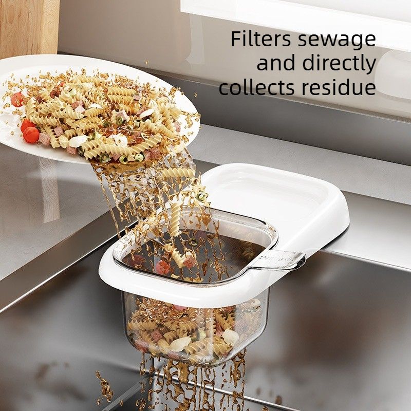 Kitchen Sink Drain Basket with Lid, Multifunctional Food Catcher Waste Filter Container for Countertop-cream