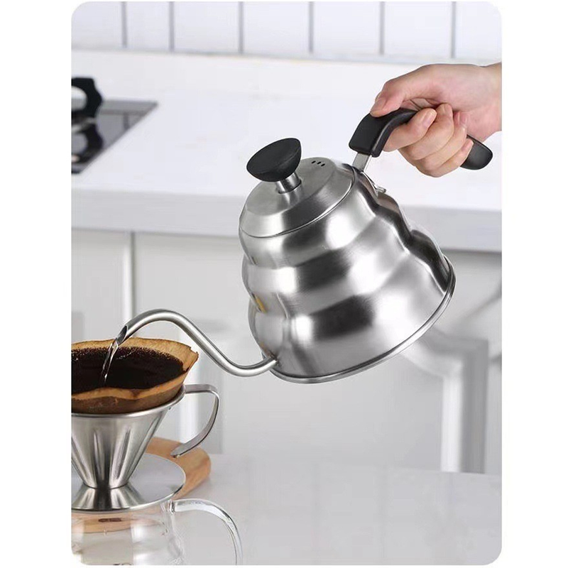Gooseneck Kettle with Thermometer - 1.2L Pour Over Coffee & Tea Kettle,Stainless Steel Gooseneck Kettle Pot, Precision Pour Drip Spout, Suitable for All-Stoves-Silver