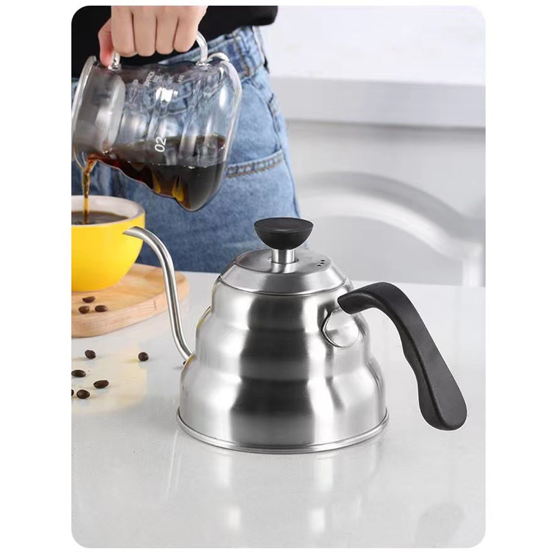 Gooseneck Kettle with Thermometer - 1.2L Pour Over Coffee & Tea Kettle,Stainless Steel Gooseneck Kettle Pot, Precision Pour Drip Spout, Suitable for All-Stoves-Silver