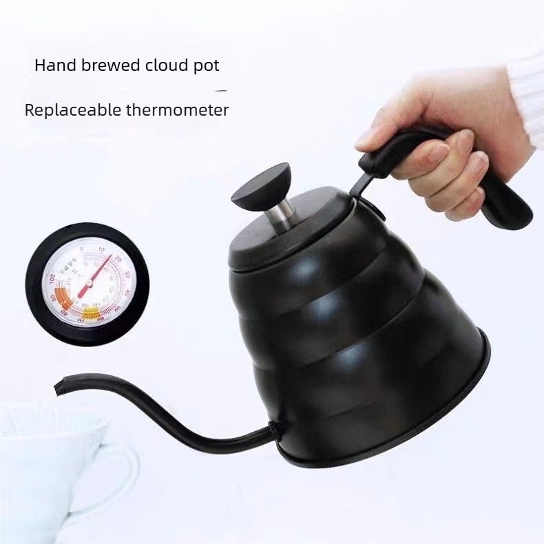 Gooseneck Kettle with Thermometer - 1.2L Pour Over Coffee & Tea Kettle,Stainless Steel Gooseneck Kettle Pot, Precision Pour Drip Spout, Suitable for All-Stoves-Black