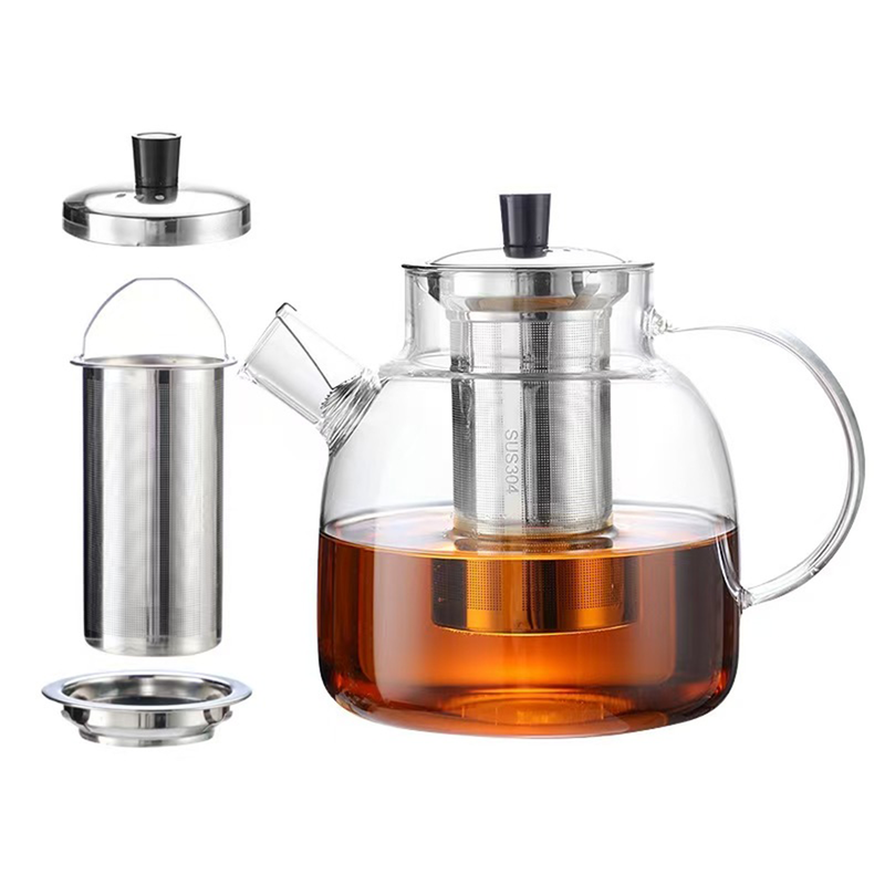 1500ml Glass Teapot with Removable Infuser, Stovetop Safe Large Tea Pot, Blooming and Loose Leaf Hand Crafted Kettle for Women and Adult with Stainless Infuser
