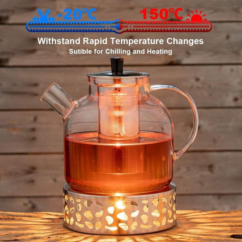 1500ml Glass Teapot with Removable Infuser, Stovetop Safe Large Tea Pot, Blooming and Loose Leaf Hand Crafted Kettle for Women and Adult with Stainless Infuser