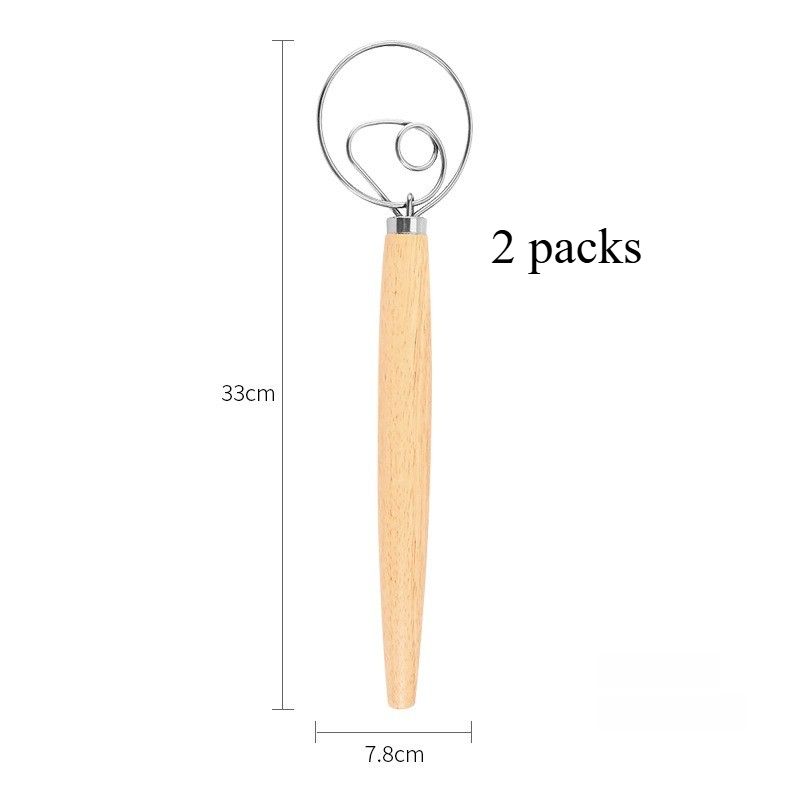 2 Pack Danish Dough Whisk Long Handle, Stainless Steel Dough Mixer for Bread Dough Artisan Baking