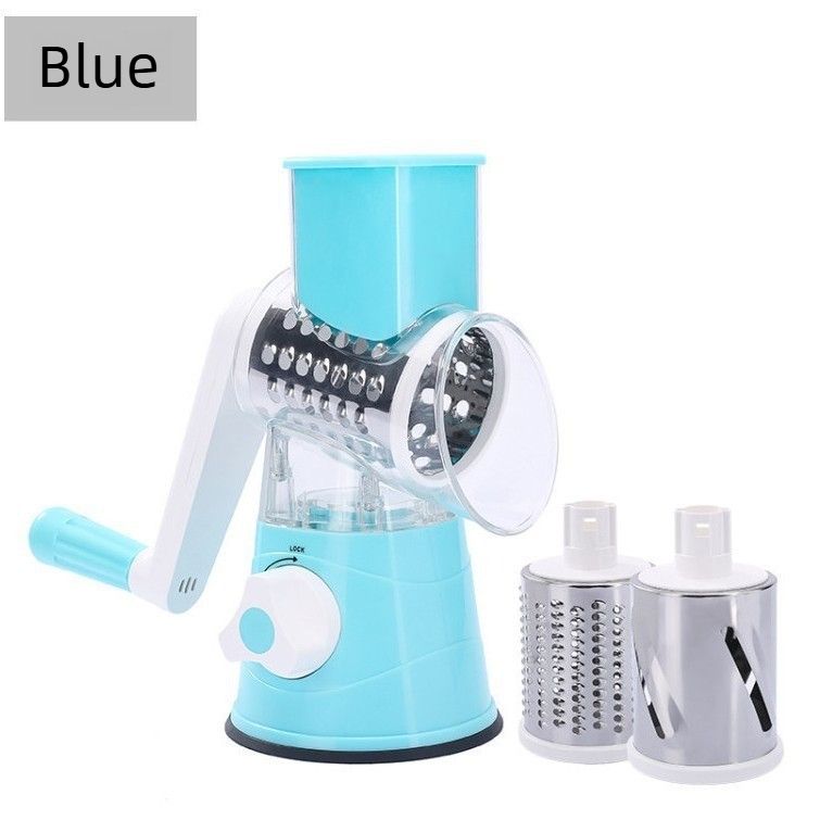 Manual Rotary Vegetable Slicer Grater, Multi‑Function Hand Crank Food Processor for Veggie Fruit Prep-blue
