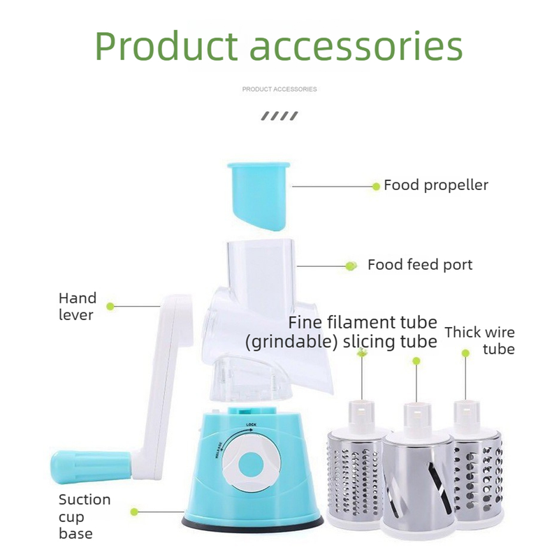 Manual Rotary Vegetable Slicer Grater, Multi‑Function Hand Crank Food Processor for Veggie Fruit Prep-blue