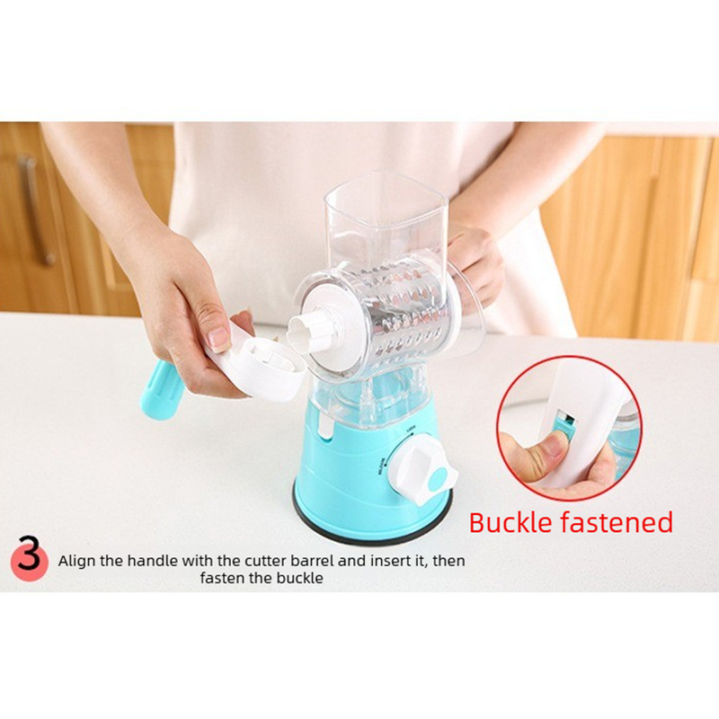 Manual Rotary Vegetable Slicer Grater, Multi‑Function Hand Crank Food Processor for Veggie Fruit Prep-blue
