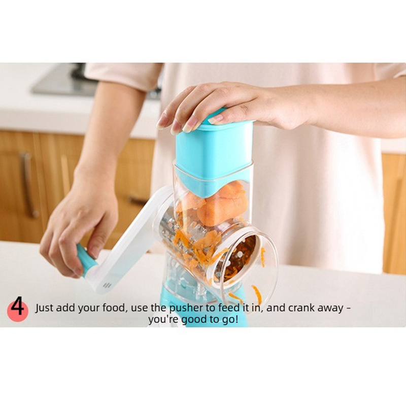 Manual Rotary Vegetable Slicer Grater, Multi‑Function Hand Crank Food Processor for Veggie Fruit Prep-blue