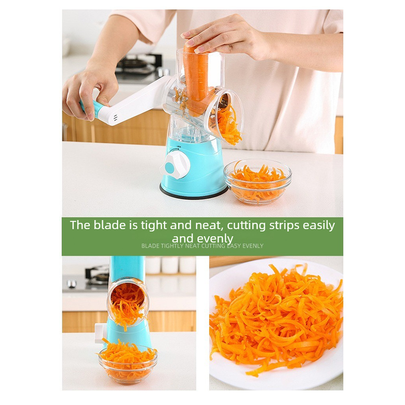 Manual Rotary Vegetable Slicer Grater, Multi‑Function Hand Crank Food Processor for Veggie Fruit Prep-blue