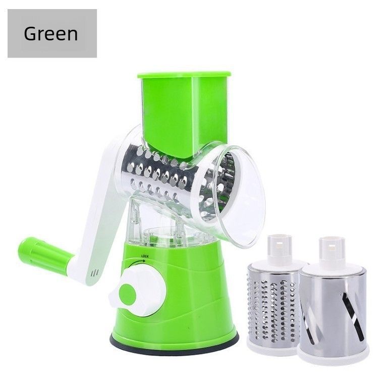 Manual Rotary Vegetable Slicer Grater, Multi‑Function Hand Crank Food Processor for Veggie Fruit Prep-green