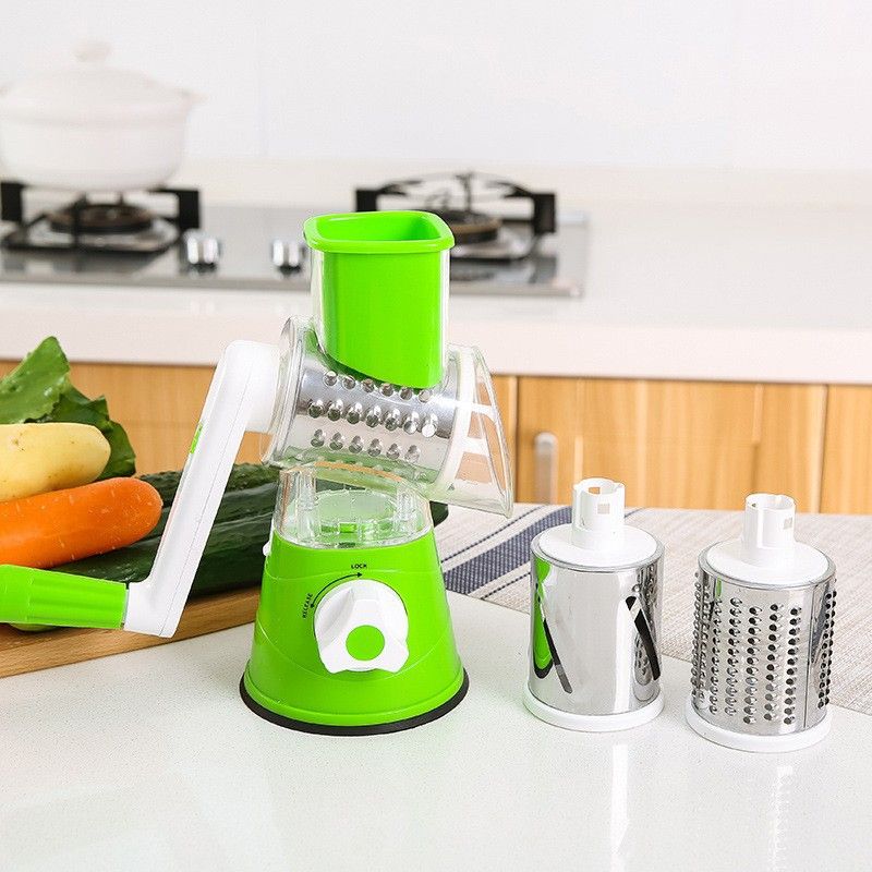 Manual Rotary Vegetable Slicer Grater, Multi‑Function Hand Crank Food Processor for Veggie Fruit Prep-green