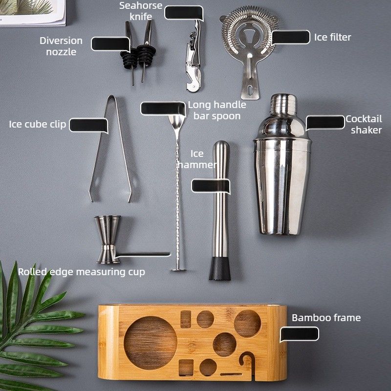 Complete Cocktail Shaker Bar Tool Kit 750ml, Home Bartender Mixology Set with Bamboo Storage Stand for Home Bar