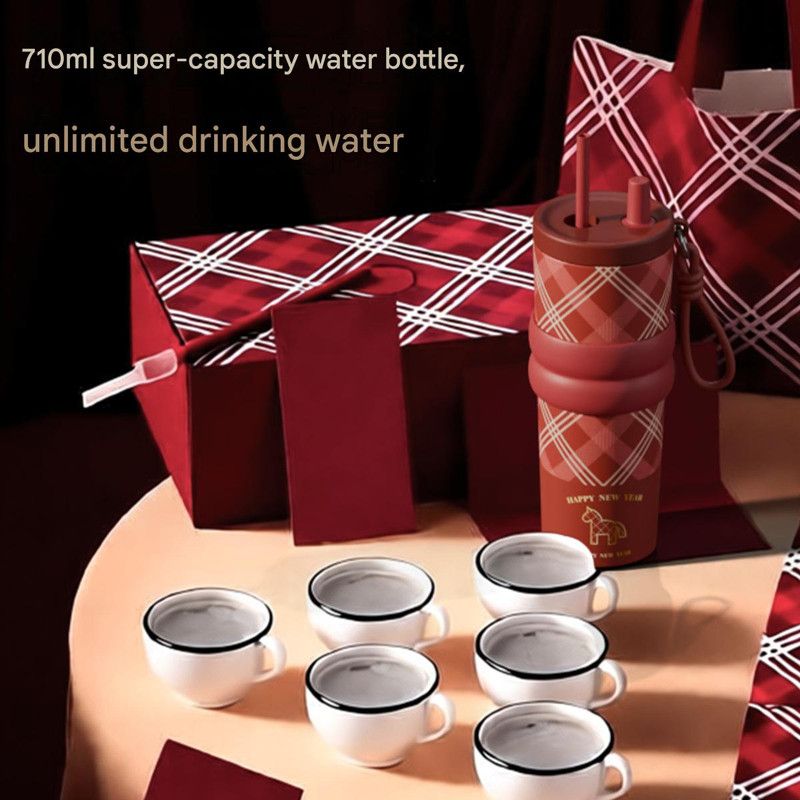 Large Capacity Insulated Cup – Birthday Gift, Ceramic Liner Straw Tumbler – Red