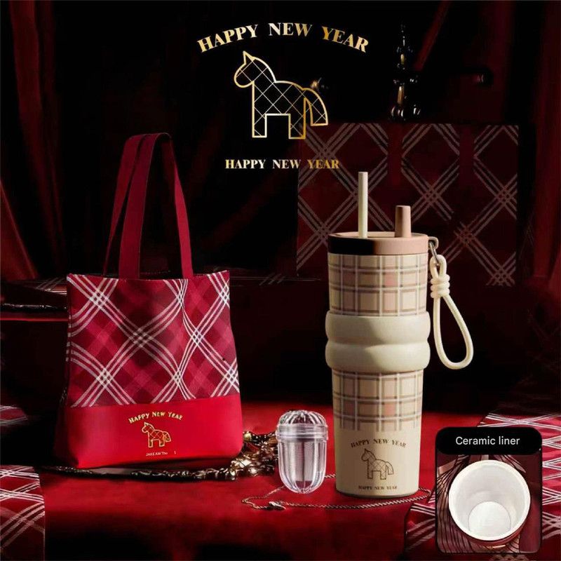 Large Capacity Insulated Cup – Birthday Gift, Ceramic Liner Straw Tumbler – Khaki