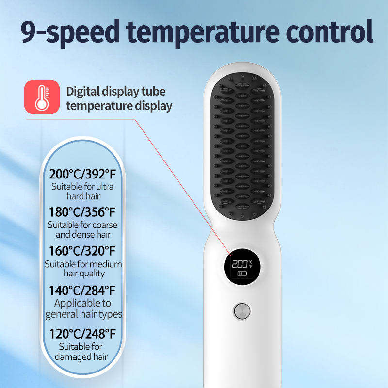Pink Professional Cordless Hair Straightener Brush - 4-in-1 EMS Scalp Massager & Ionic Straightening Comb - Red & Blue Light Therapy for Hair Growth - Portable USB Rechargeable Hot Comb for Men & Women