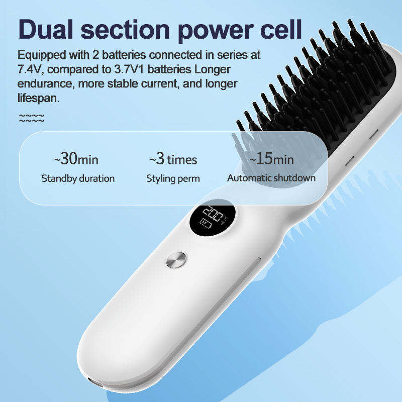 White Professional Cordless Hair Straightener Brush - 4-in-1 EMS Scalp Massager & Ionic Straightening Comb - Red & Blue Light Therapy for Hair Growth - Portable USB Rechargeable Hot Comb for Men & Women