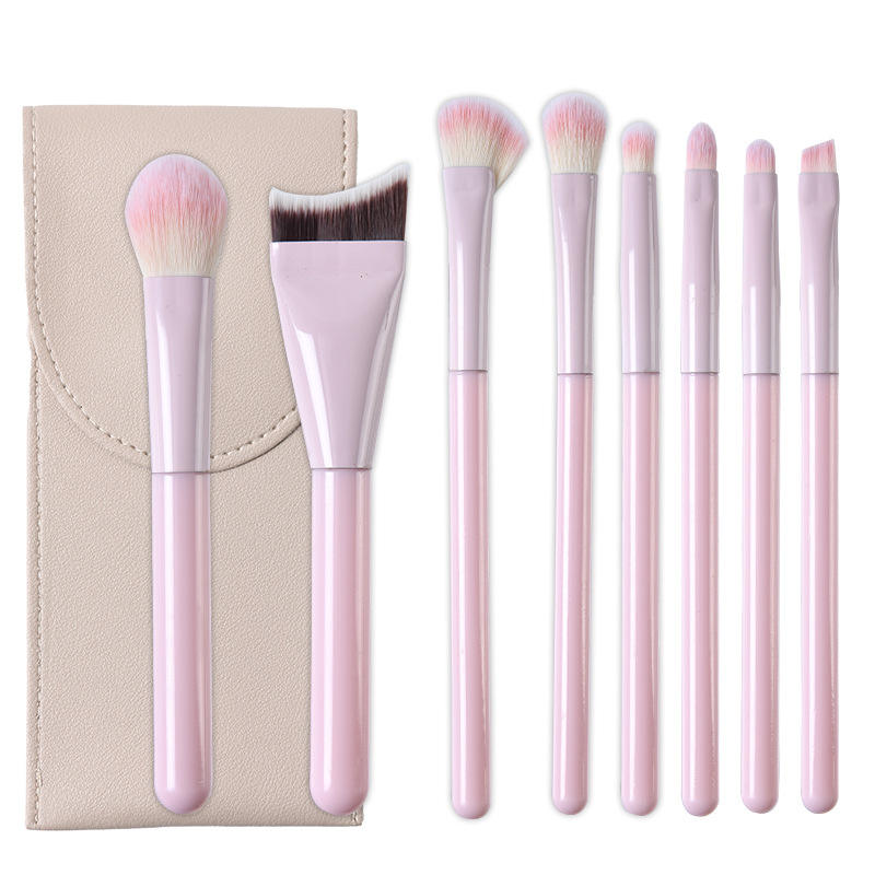 8Pcs Pink Professional Makeup Brush Set with Travel Pouch - Includes Unique Curved Contour Brush, Foundation, Eyeshadow & Eyebrow Brushes - Premium Vegan Synthetic Bristles