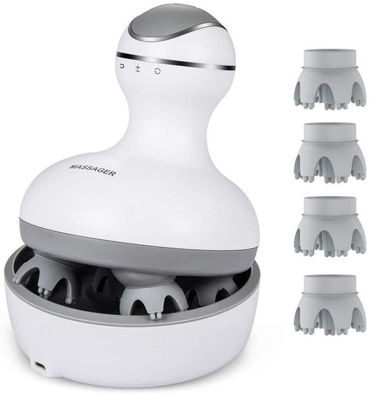 Waterproof Electric Hair Scrubber - Rechargeable Scalp Scrub Brush & Massager for Shower - Deep Clean & Relaxation Tool - Ergonomic Design (Matte White)