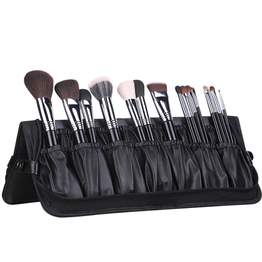 Portable Travel Makeup Brush Collection: Standing Brush Organizer Bag with 14Pcs Premium Synthetic Brushes - Space-Saving Design, Cruelty-Free