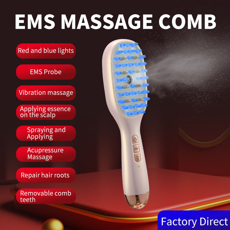 Advanced Scalp Essence Applicator Comb with EMS & LED Light Therapy - Electric Nano Spray Hair Regrowth Brush - Professional Vibration Massage Tool to Stimulate Follicles & Repair Roots