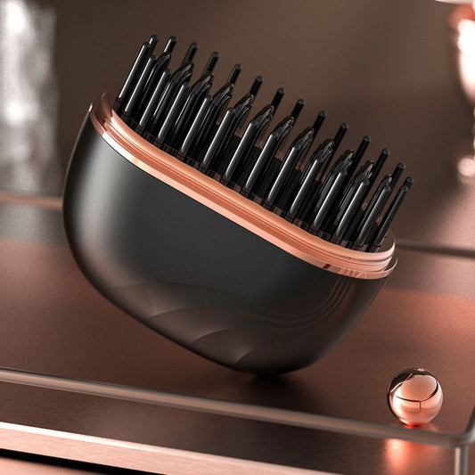 Black Mini Wireless Hair Straightener Brush | Pocket-Sized Ceramic Hot Comb for Frizz Control | USB-C Fast Charging Travel Styler | 3 Heat Levels for All Hair Types | Perfect for Work, Gym & Travel
